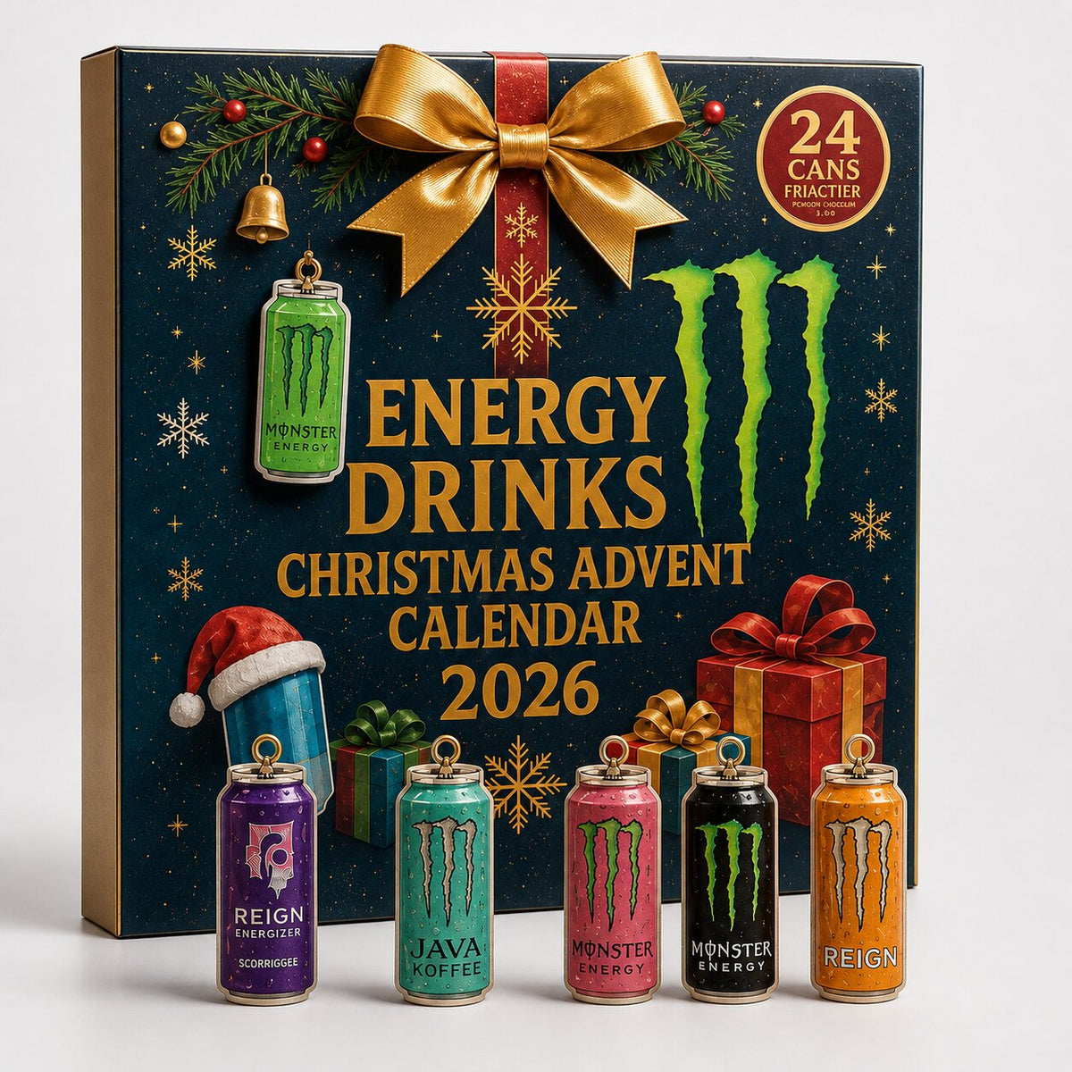 Black 2026 Christmas energy drink advent calendar with 24 cans