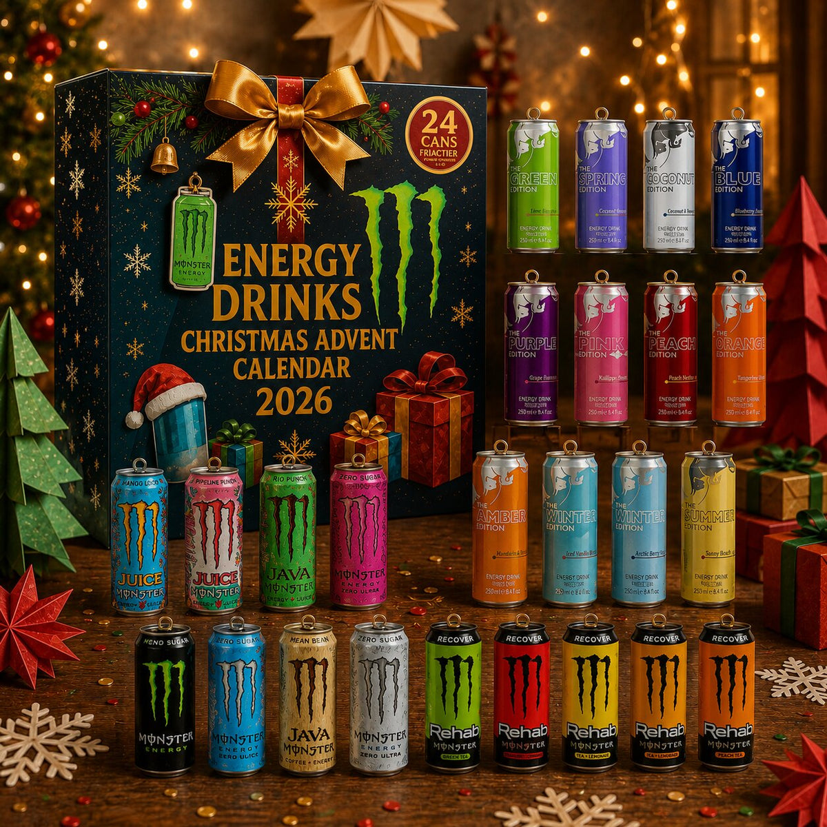 Black 2026 Christmas energy drink advent calendar with 24 cans
