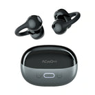 True wireless earbuds with open-ear hooks and carrying case