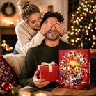 Red football advent calendar with 24 numbered doors and soccer player graphics