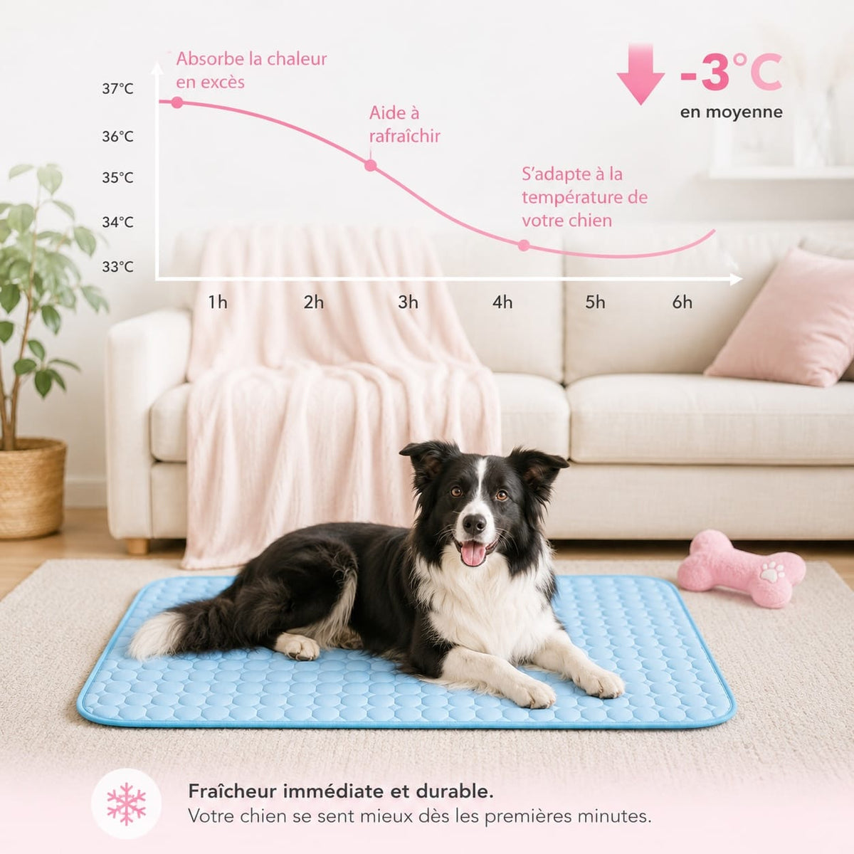 Quilted dog cooling mat with rounded corners