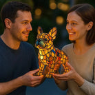 Handmade multicolored stained glass dog table lamp