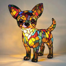 Handmade multicolored stained glass dog table lamp