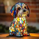 Handmade multicolored stained glass dog table lamp