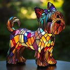 Handmade multicolored stained glass dog table lamp