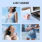 Portable handheld turbo fan with dual fan heads, digital display, and wearable neck strap