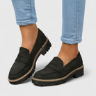 Women's slip-on orthopaedic loafers with vamp strap, stitched toe and lug sole