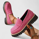 Women's slip-on orthopaedic loafers with vamp strap, stitched toe and lug sole