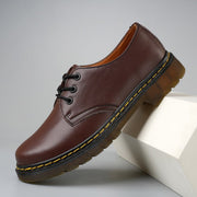 Lace-Up Leather Shoes, Cushioned Sole, Round Toe