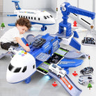 Aircraft playset with mini vehicles, ramps, road signs, and construction accessories