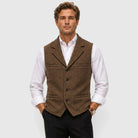 Men's herringbone vest with lapels, button front and welt-style pockets