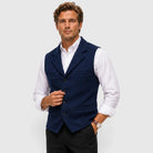 Men's herringbone vest with lapels, button front and welt-style pockets