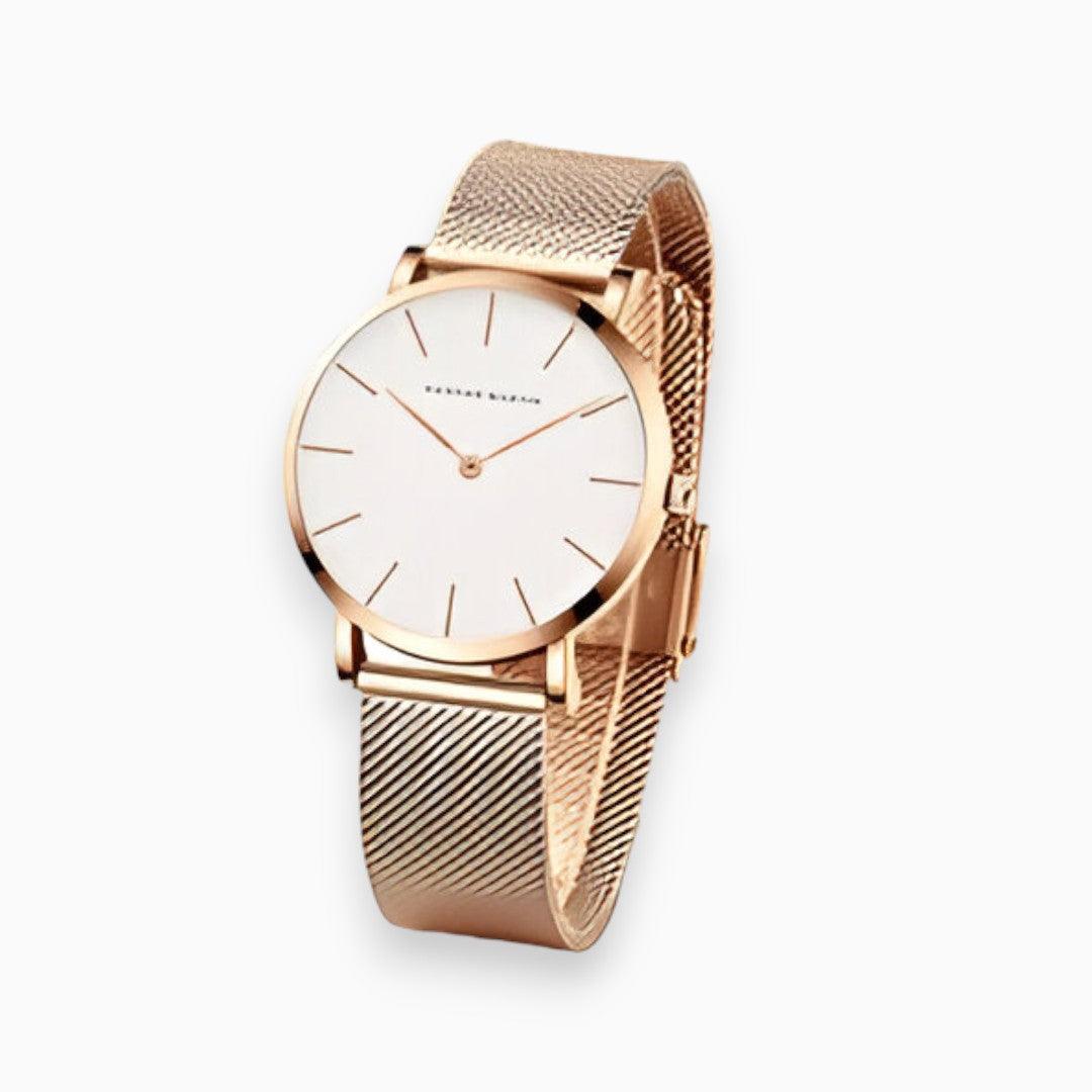 Elara minimalist analog wristwatch with textured mesh band