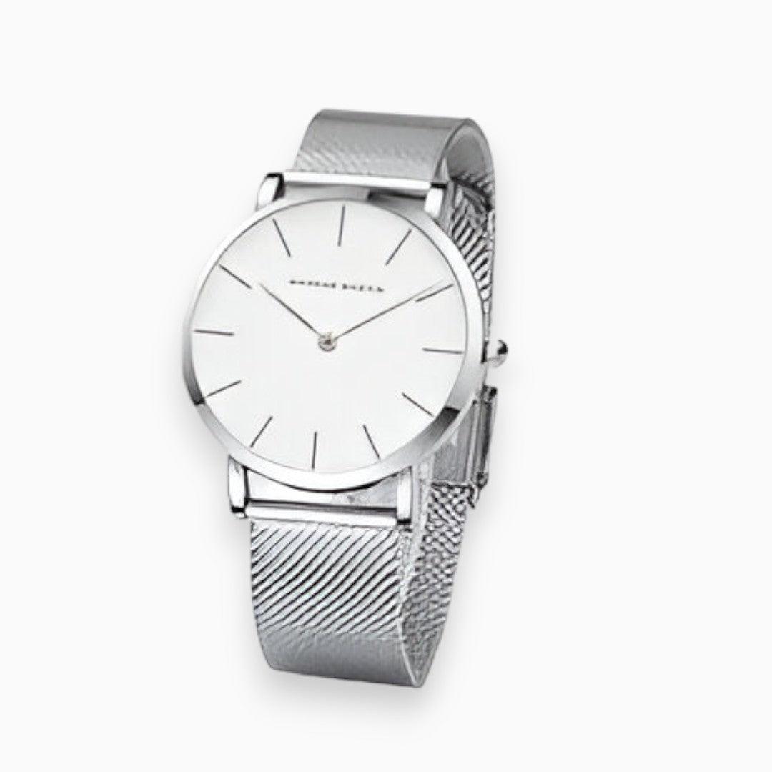 Elara minimalist analog wristwatch with textured mesh band