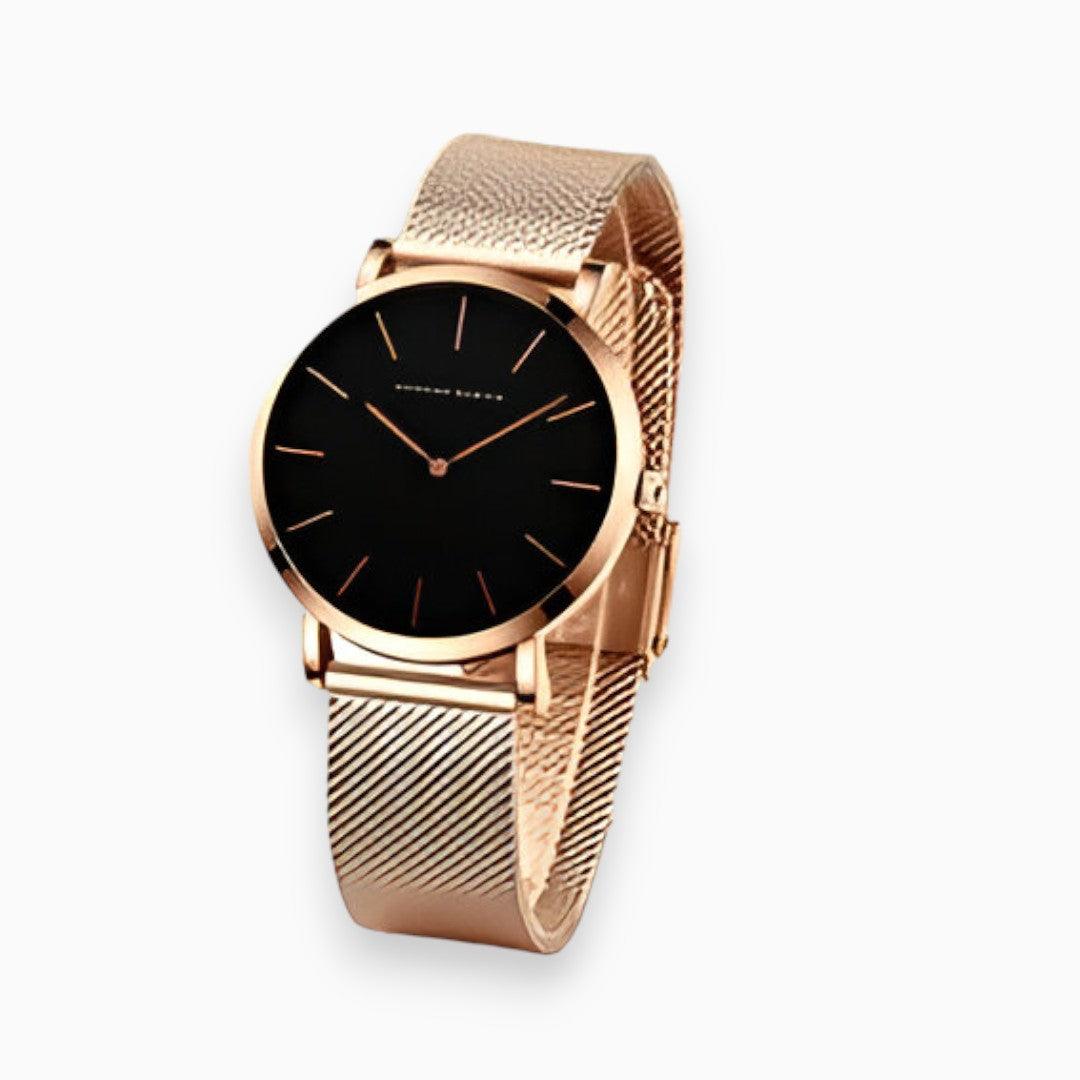Elara minimalist analog wristwatch with textured mesh band