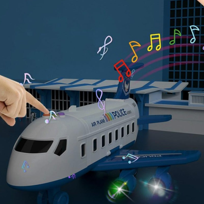 Aircraft playset with mini vehicles, ramps, road signs, and construction accessories
