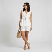 Women's Peplum Sleeveless V-Neck Top Tie Front