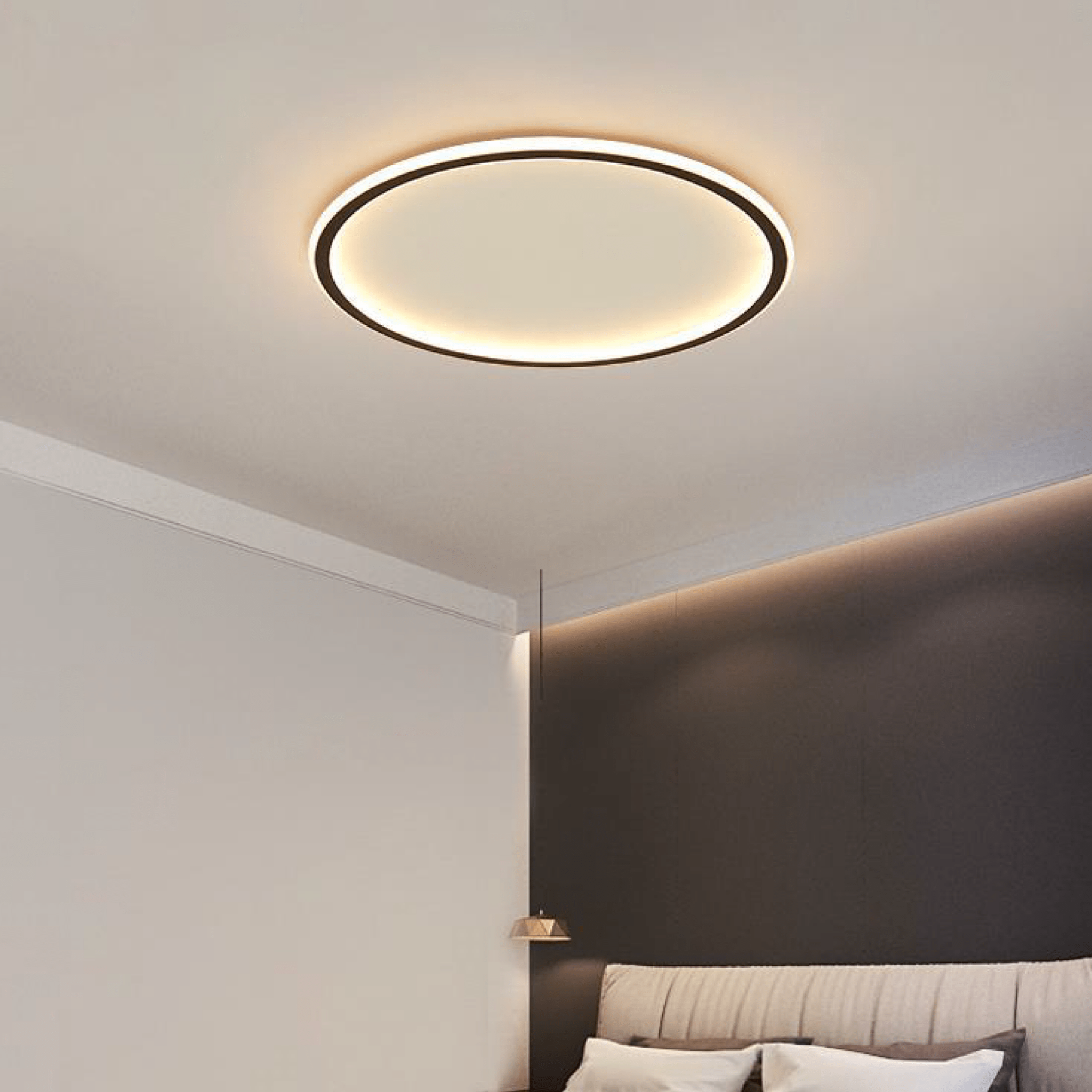 Round LED ceiling light with a modern Scandinavian ring design