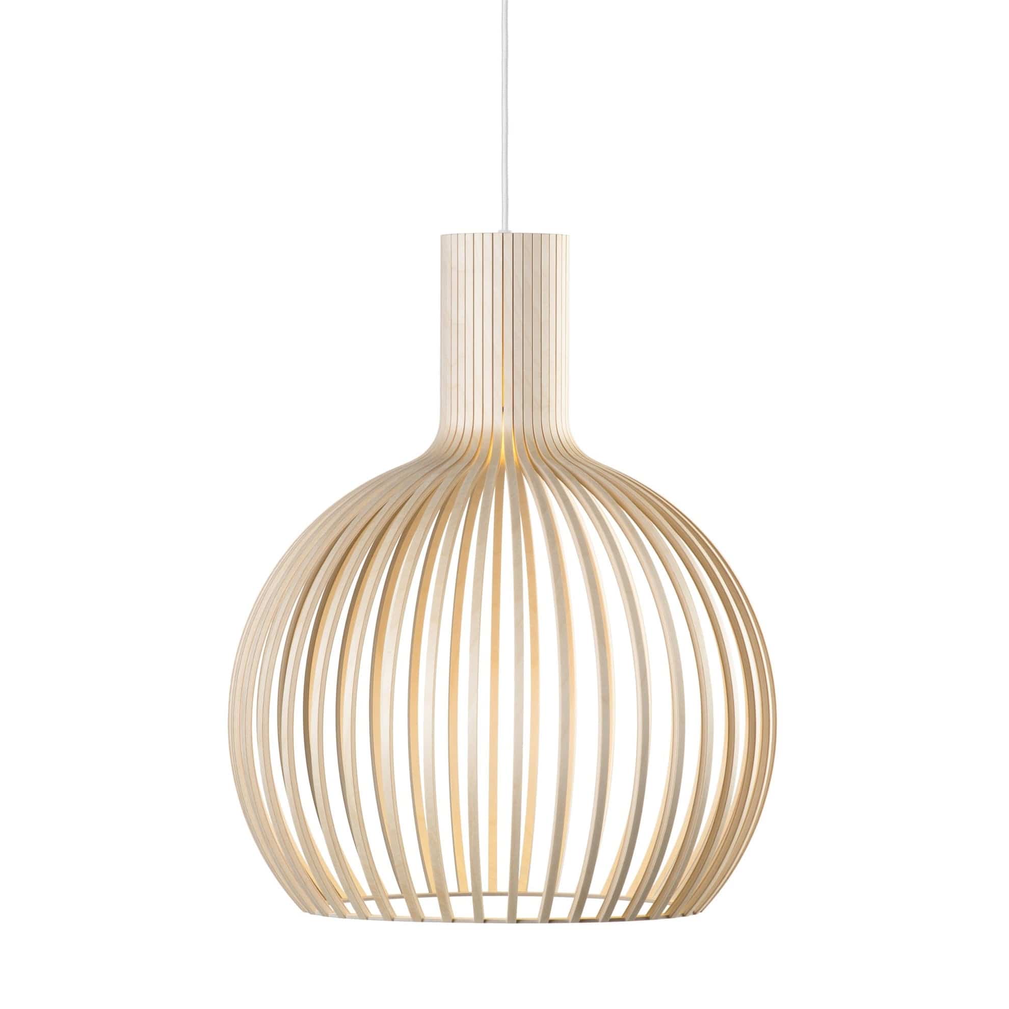 Open slatted wood pendant light with rounded vintage shade