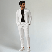 Men's Short Sleeve Shirt Trouser Set Crinkle Texture