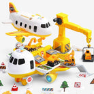 Aircraft playset with mini vehicles, ramps, road signs, and construction accessories