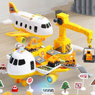 Aircraft playset with mini vehicles, ramps, road signs, and construction accessories