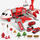 Aircraft playset with mini vehicles, ramps, road signs, and construction accessories