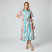 Women's A-Line Midi Dress Collared Belt Button Front